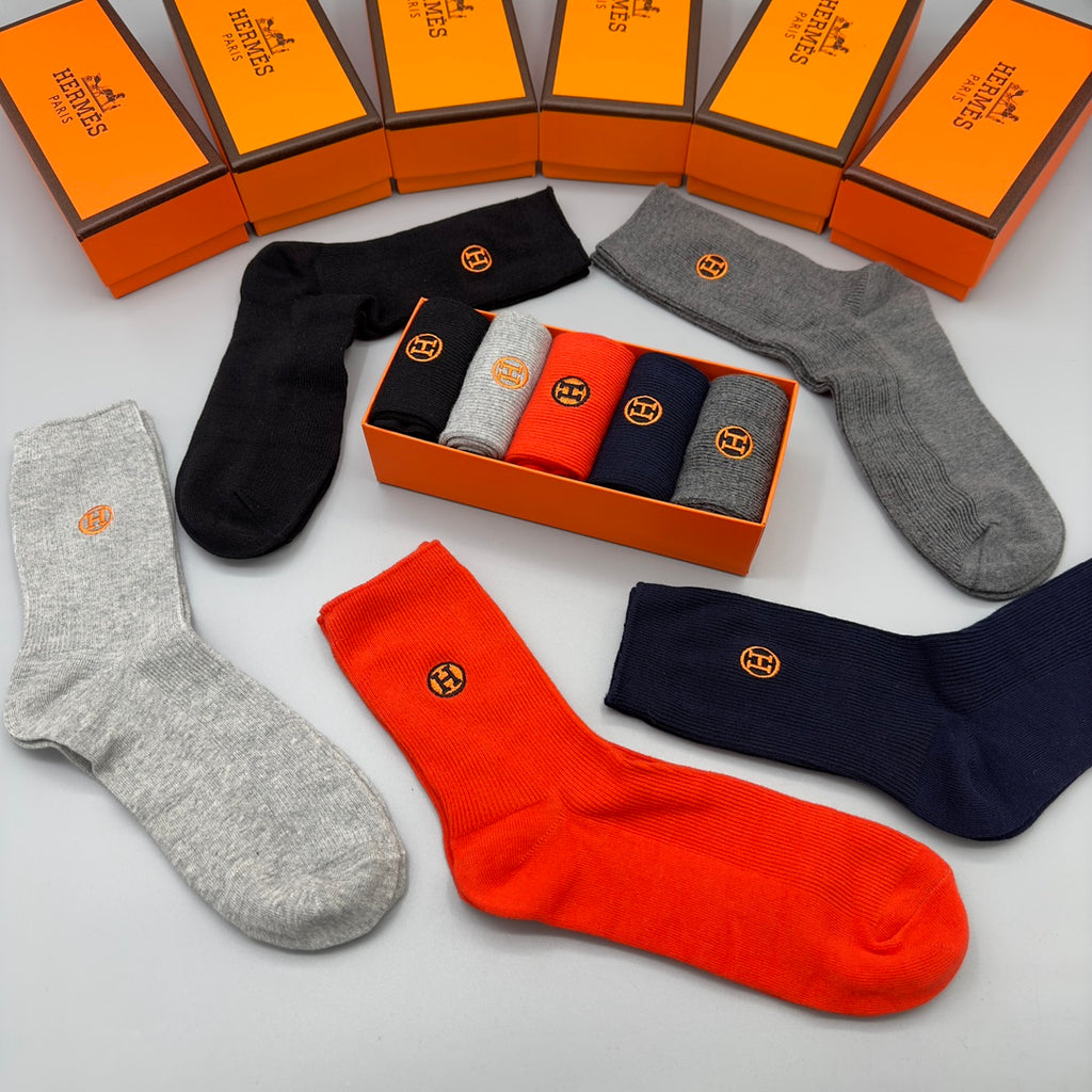 Hermes small circle h orange mix crew socks, image 4