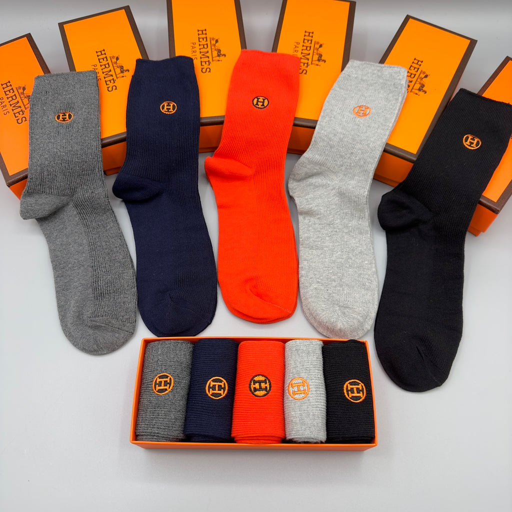 Hermes small circle h orange mix crew socks, image 7