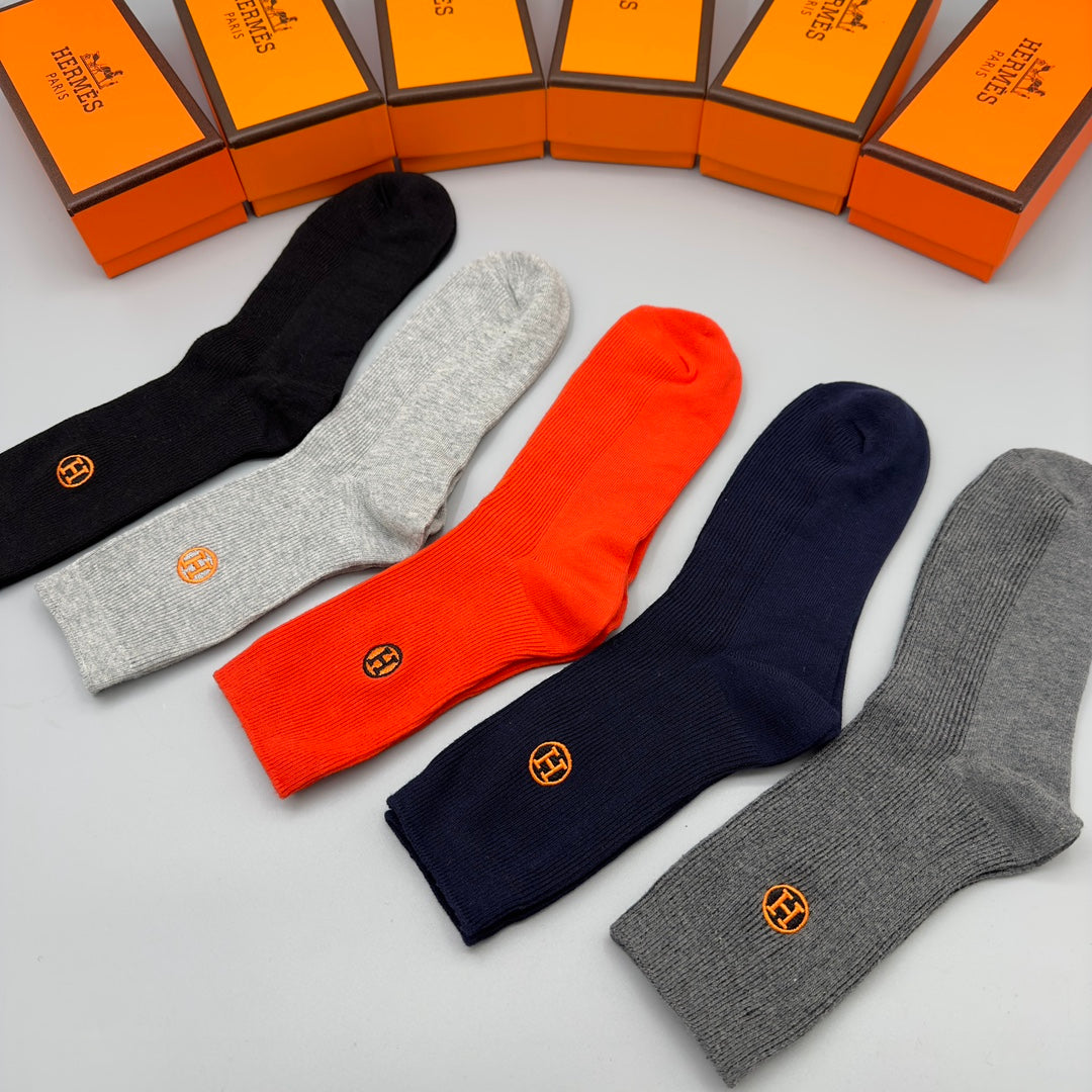 Hermes small circle h orange mix crew socks, image 6