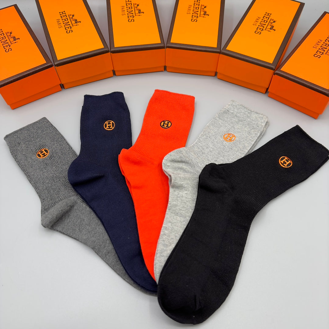 Hermes small circle h orange mix crew socks, image 8