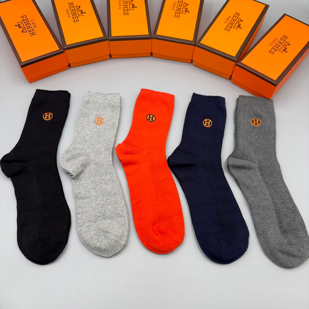 Hermes small circle h orange mix crew socks, image 3