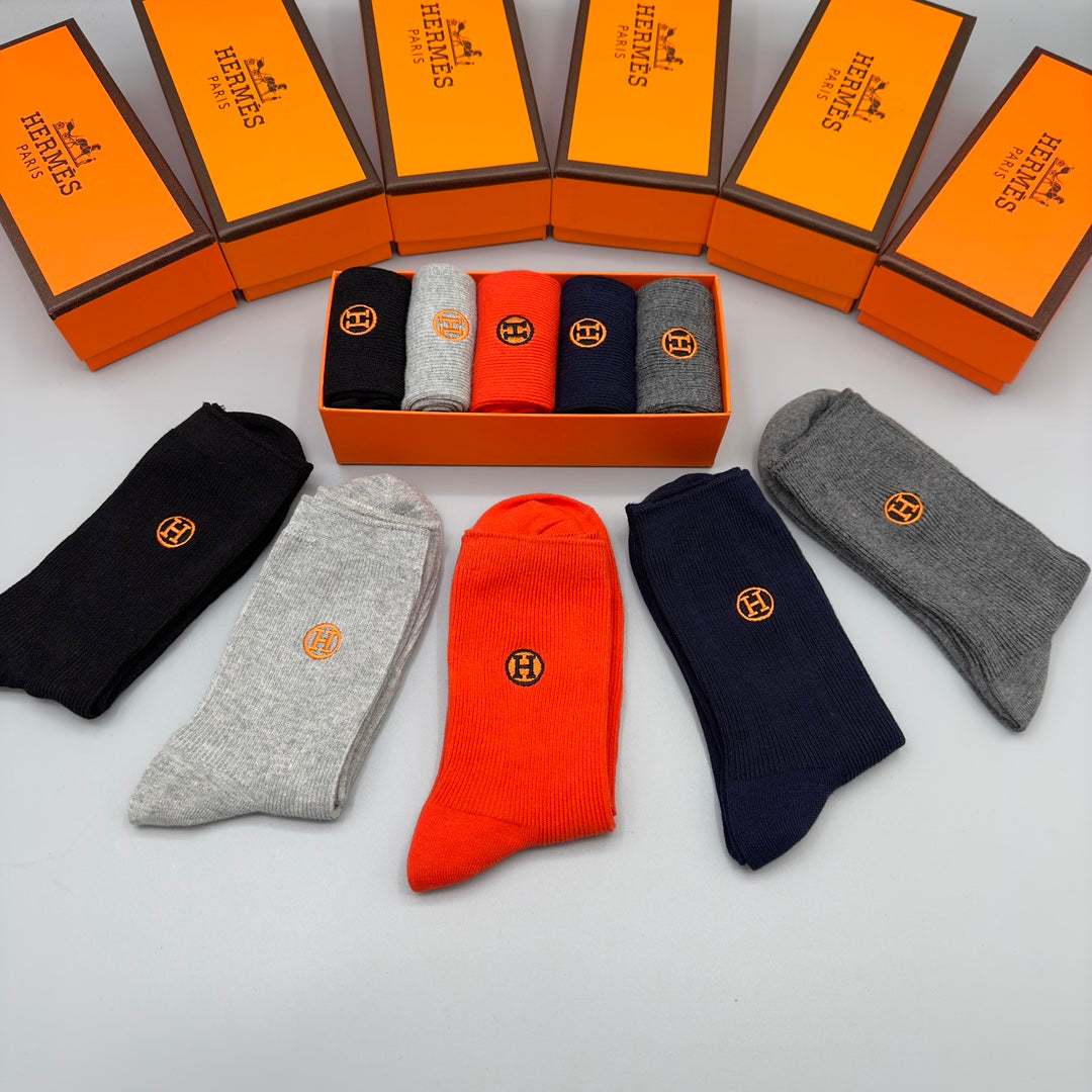 Hermes small circle h orange mix crew socks, image 5