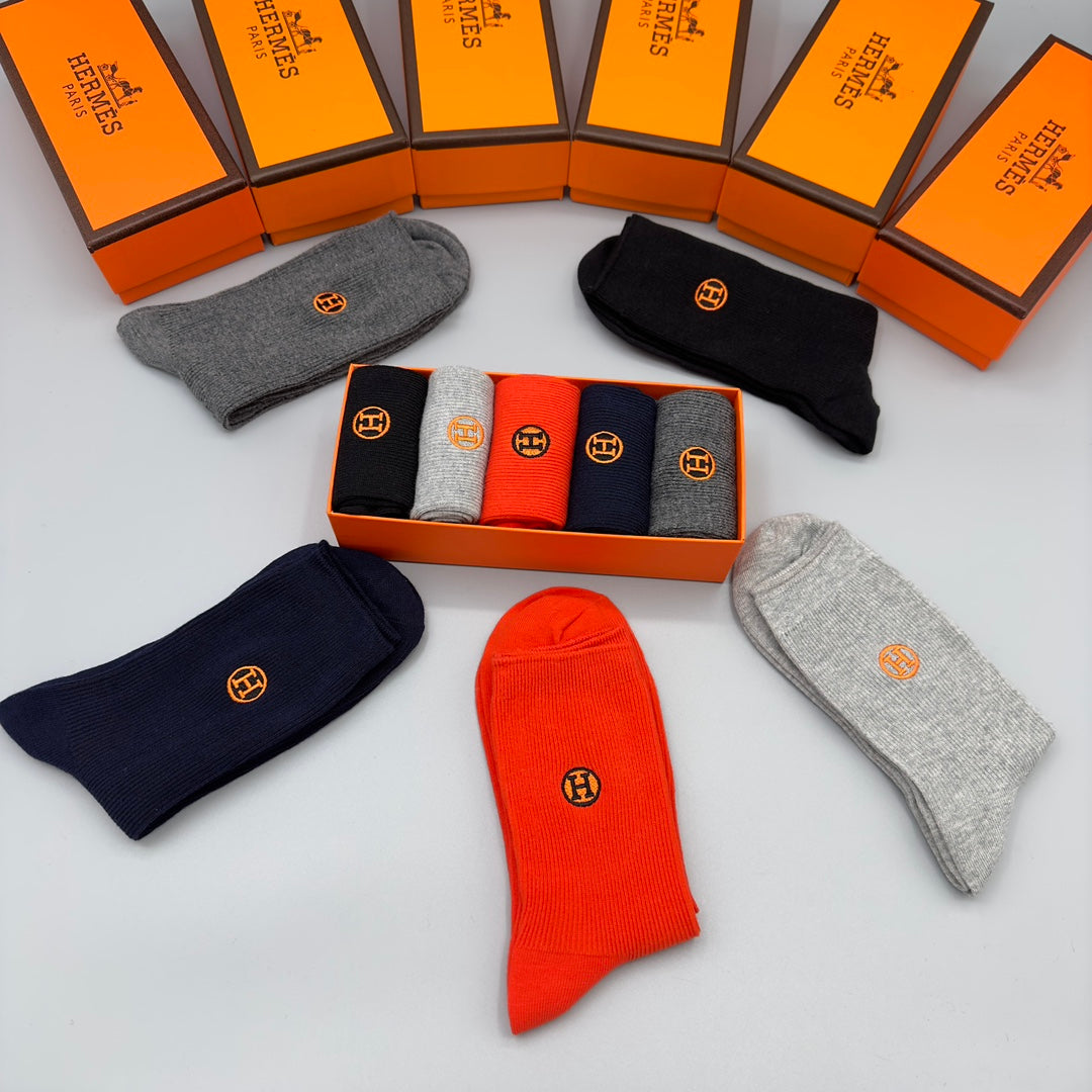 Hermes small circle h orange mix crew socks, image 9