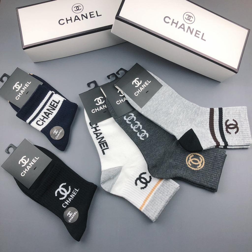 Chanel mixed stripe lettered cuff crew socks - view 6