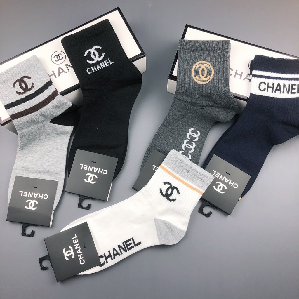 Chanel mixed stripe lettered cuff crew socks - view 4