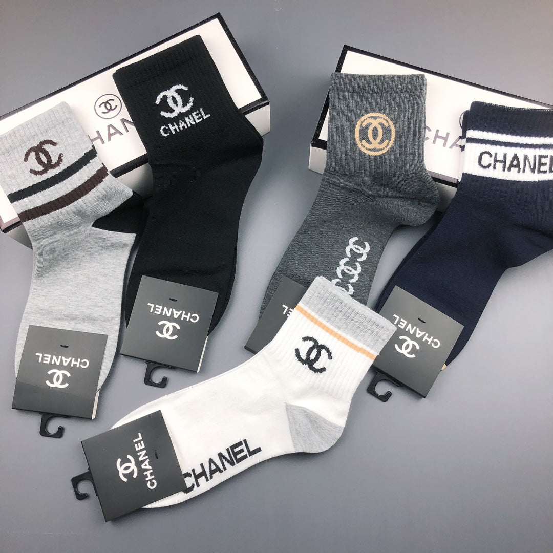 Chanel mixed stripe lettered cuff crew socks - view 4