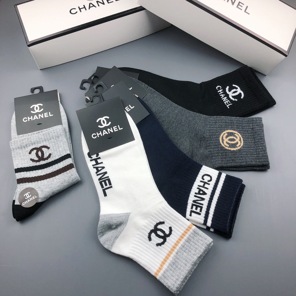 Chanel mixed stripe lettered cuff crew socks - view 5
