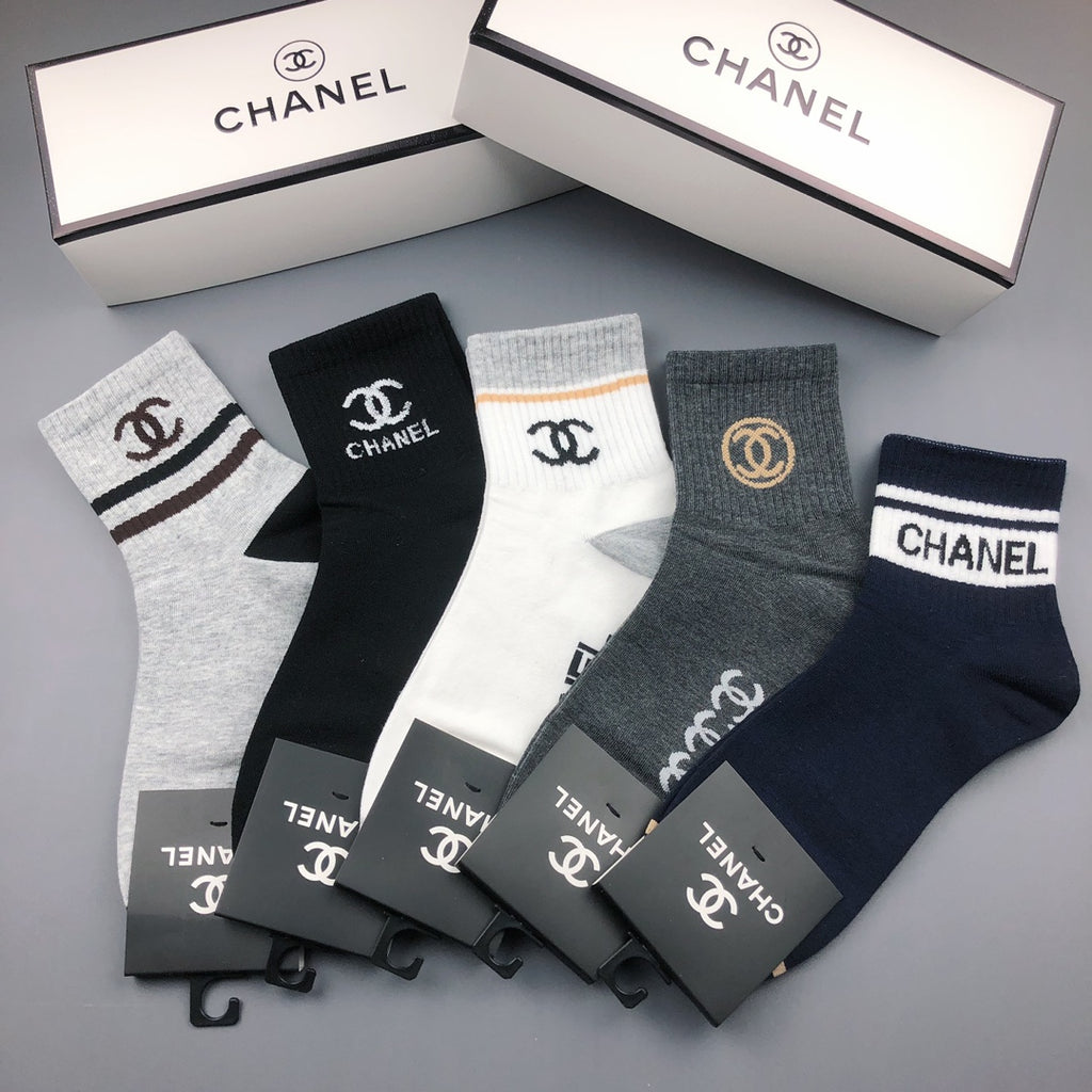 Chanel mixed stripe lettered cuff crew socks - view 3