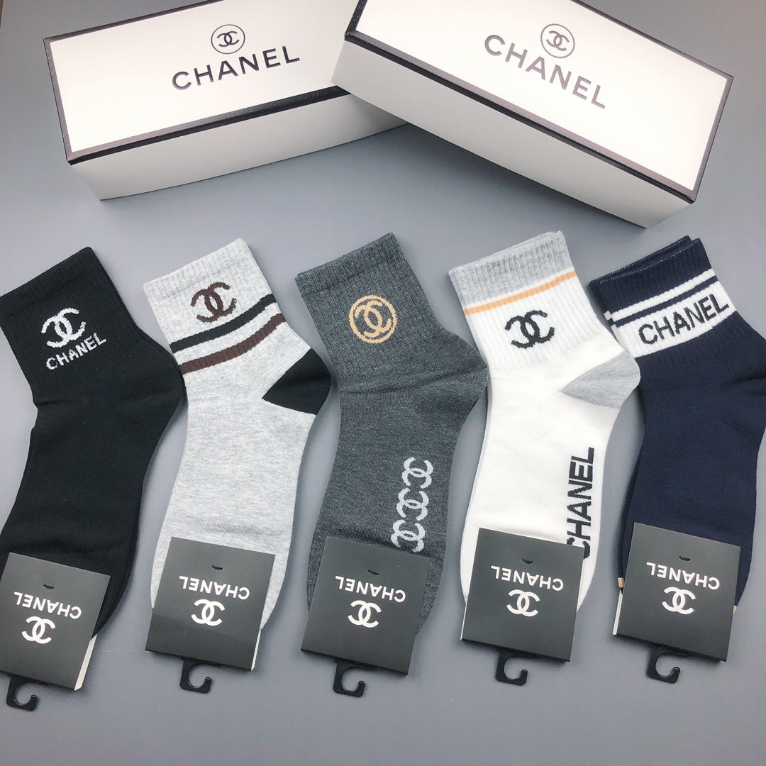 Chanel mixed stripe lettered cuff crew socks - view 1
