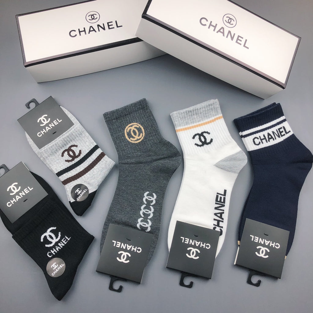 Chanel mixed stripe lettered cuff crew socks - view 2