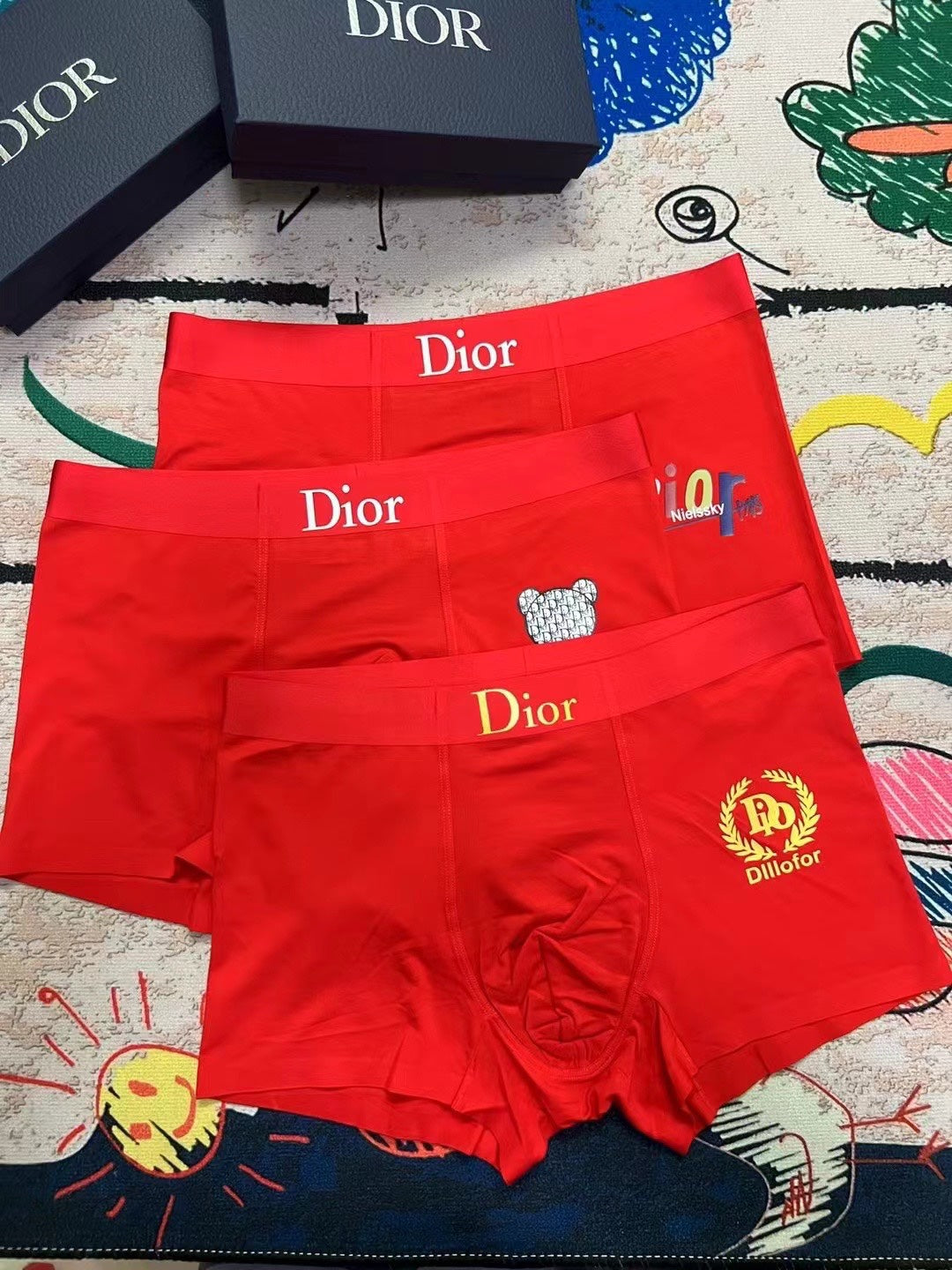 Dior red mixed motifs boxer briefs - view 1