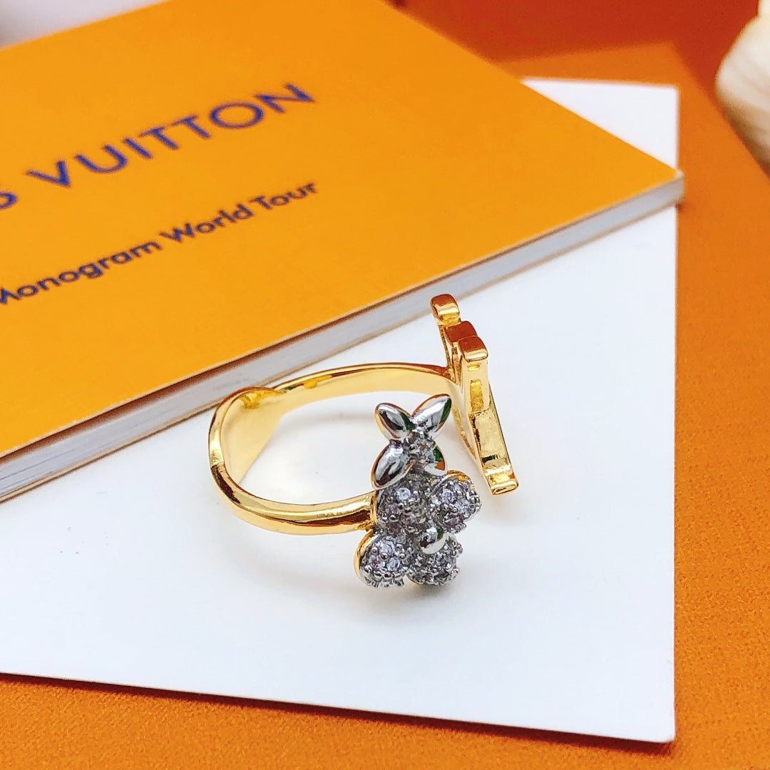 Louis Vuitton Gold-Tone Open LV and Flower Ring - album image 3