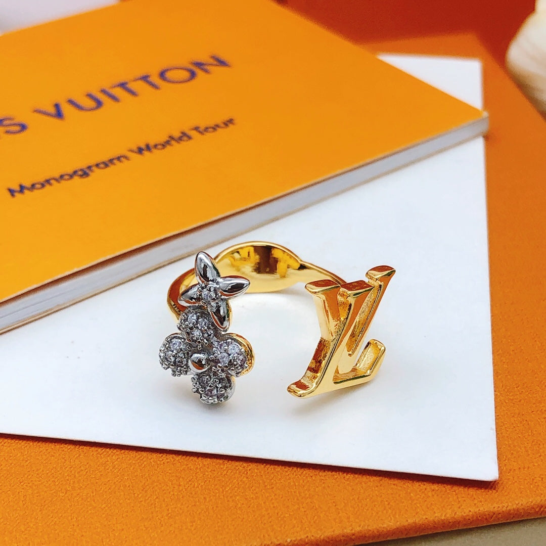 Louis Vuitton Gold-Tone Open LV and Flower Ring - album image 2