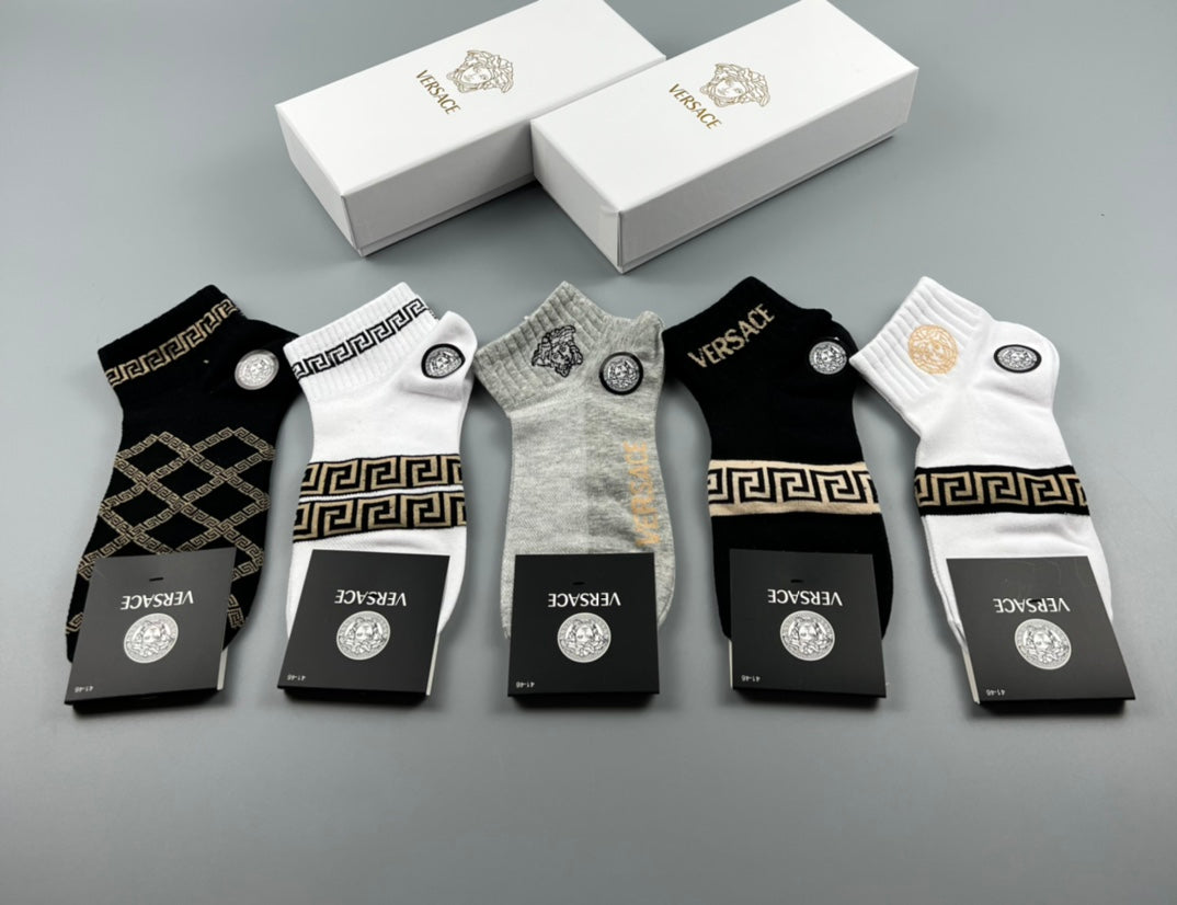Versace greek key pattern mix ankle socks - view 6