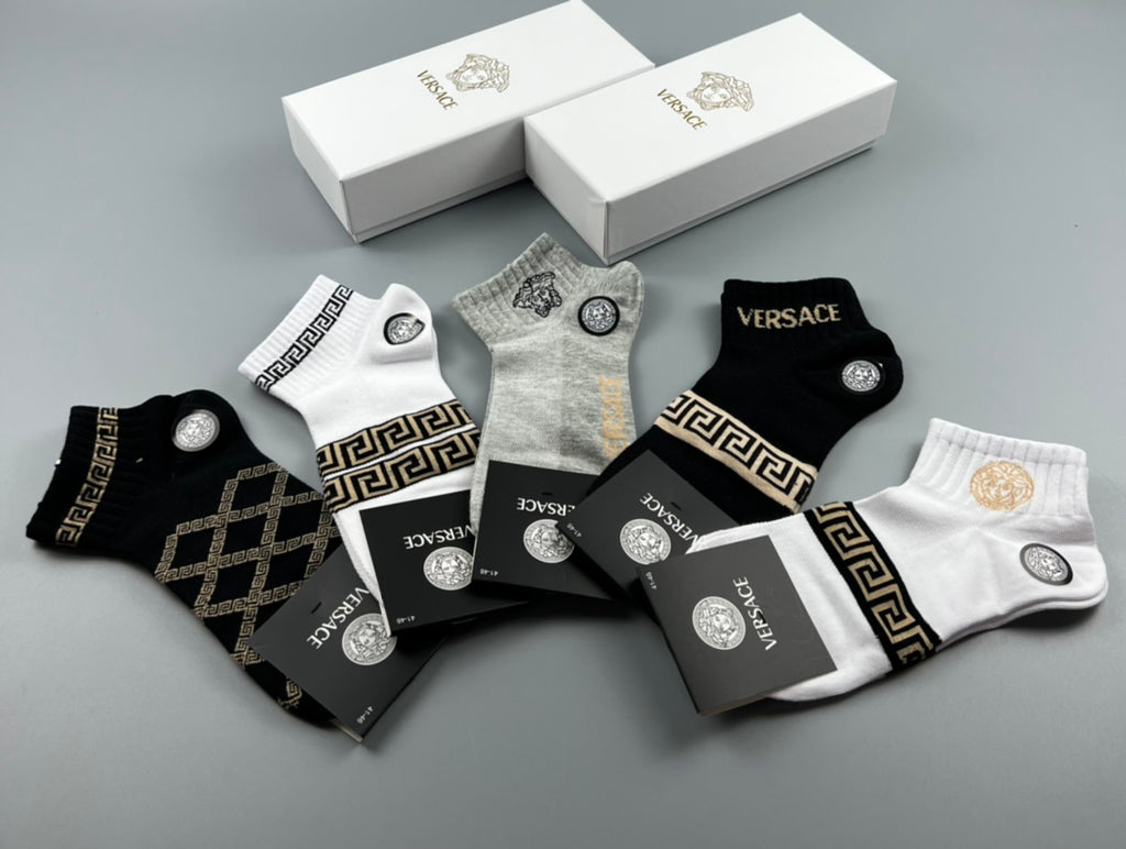 Versace greek key pattern mix ankle socks - view 7