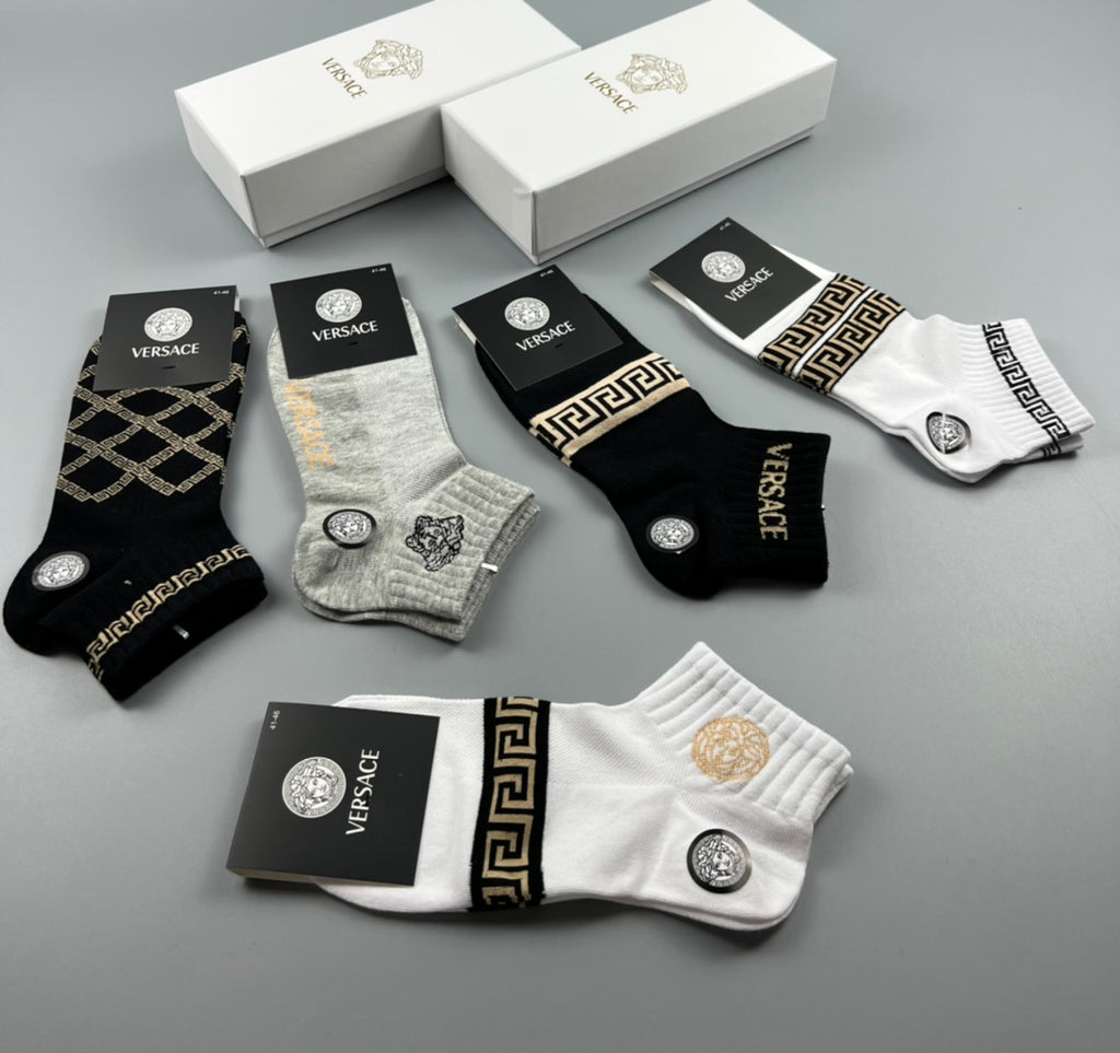 Versace greek key pattern mix ankle socks - view 5