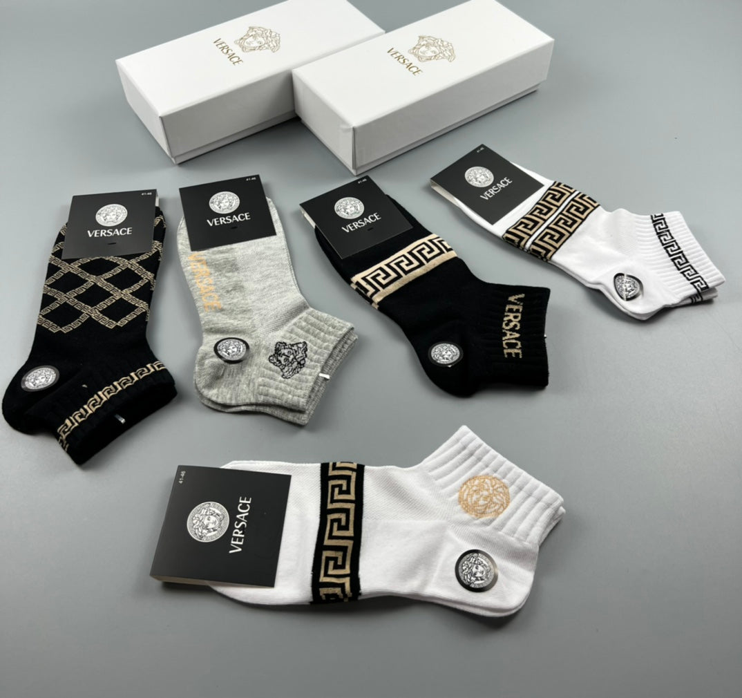 Versace greek key pattern mix ankle socks - view 5