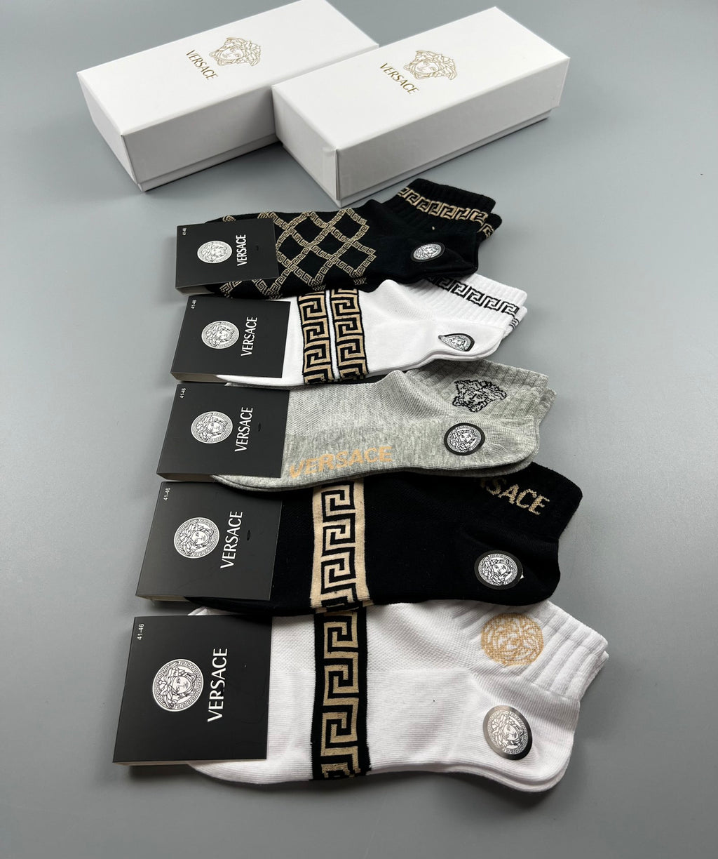 Versace greek key pattern mix ankle socks - view 8