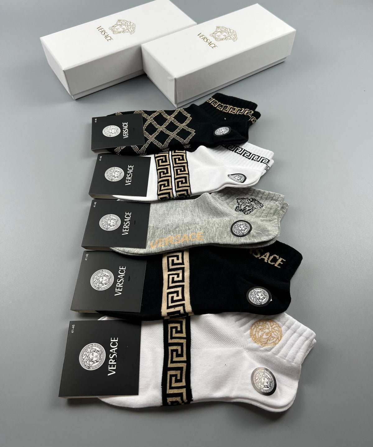 Versace greek key pattern mix ankle socks - view 8