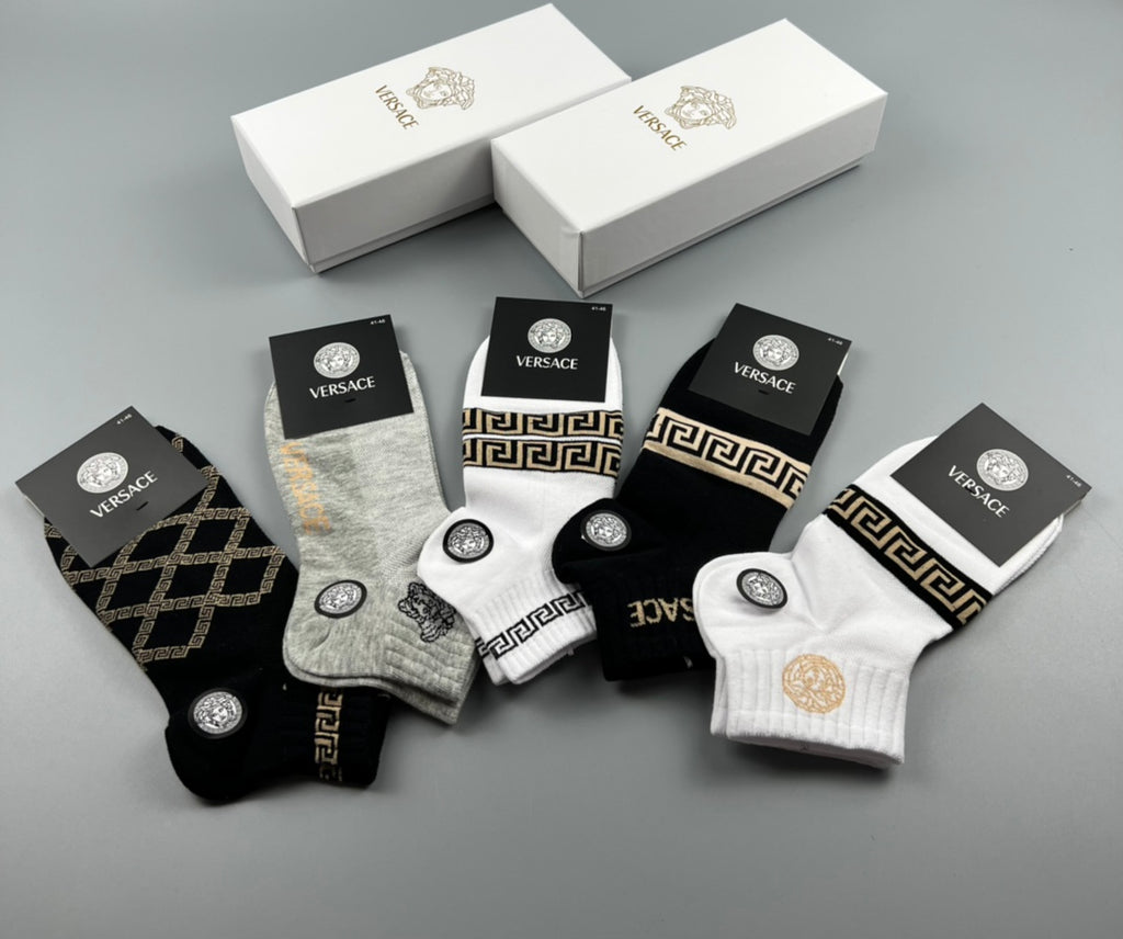 Versace greek key pattern mix ankle socks - view 2