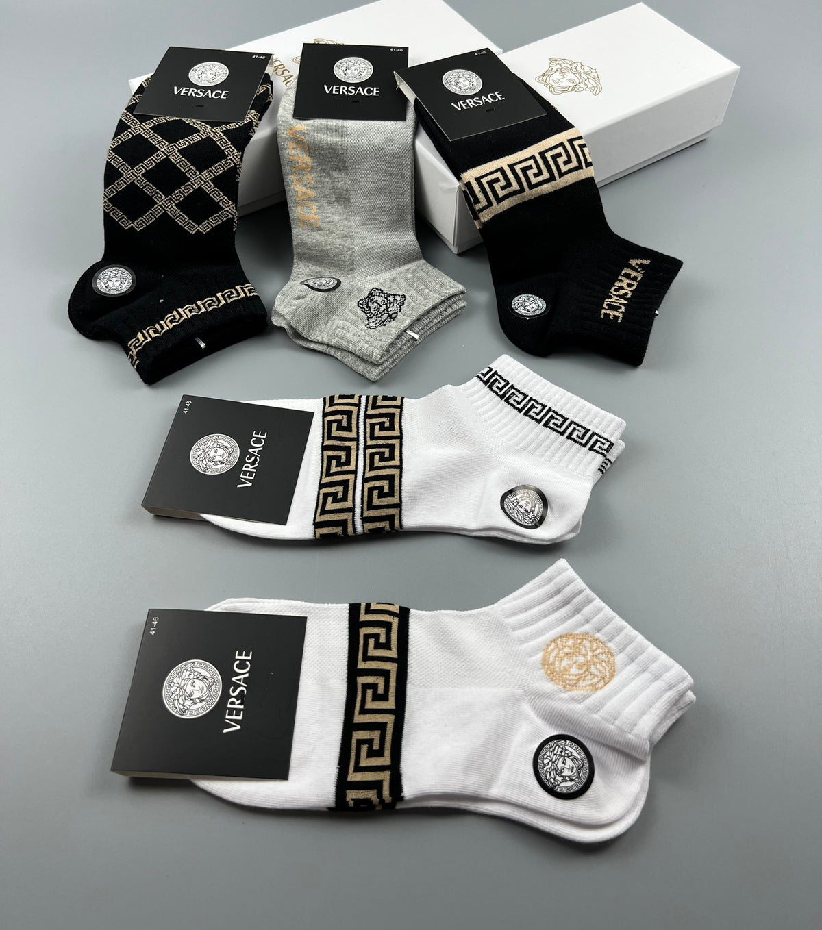 Versace greek key pattern mix ankle socks - view 4