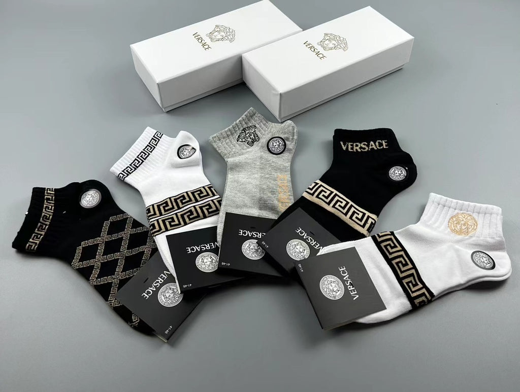 Versace greek key pattern mix ankle socks - view 16