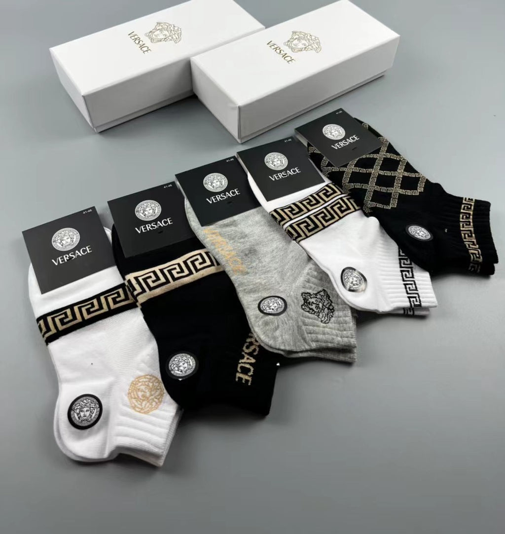 Versace greek key pattern mix ankle socks - view 18