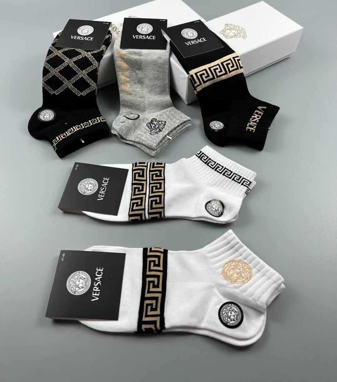 Versace greek key pattern mix ankle socks - view 13