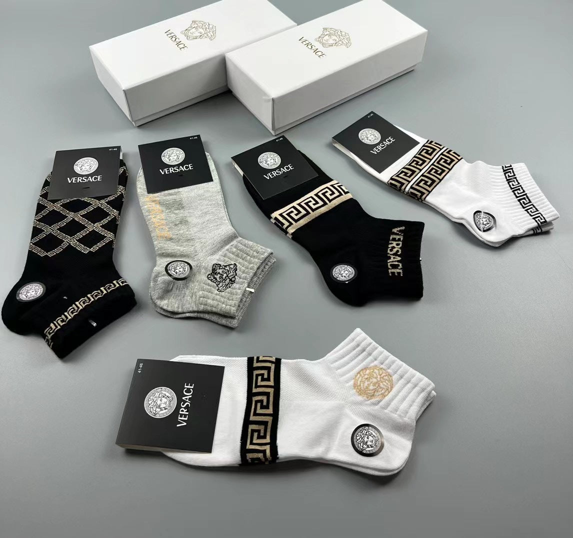 Versace greek key pattern mix ankle socks - view 14