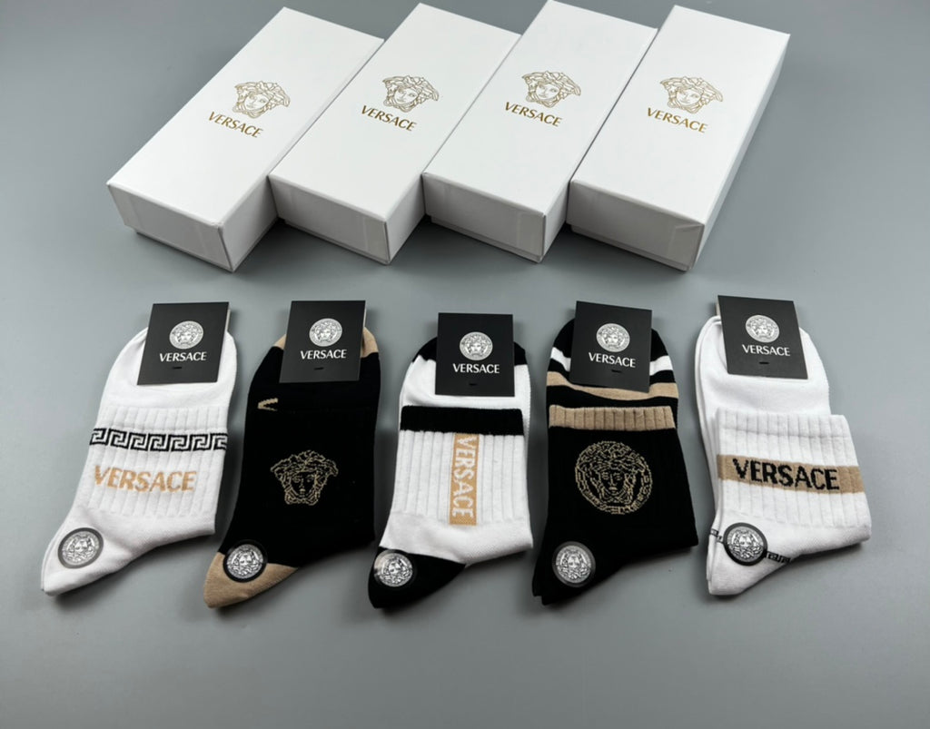 Versace monochrome medusa bands crew socks - view 1