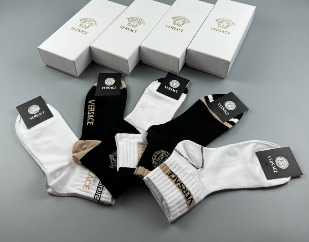 Versace monochrome medusa bands crew socks - view 5
