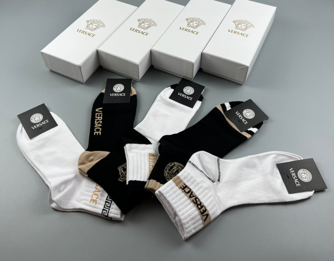 Versace monochrome medusa bands crew socks - view 5