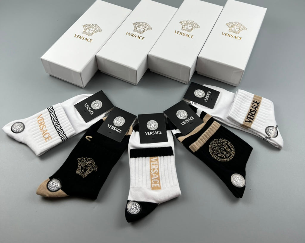 Versace monochrome medusa bands crew socks - view 2