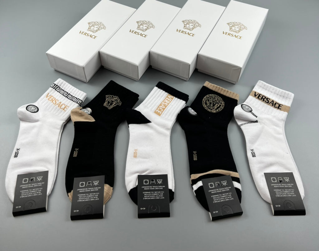 Versace monochrome medusa bands crew socks - view 6
