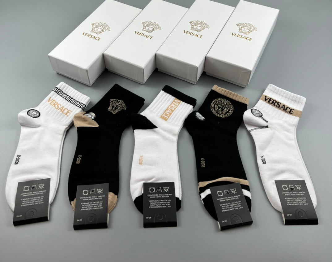 Versace monochrome medusa bands crew socks - view 6