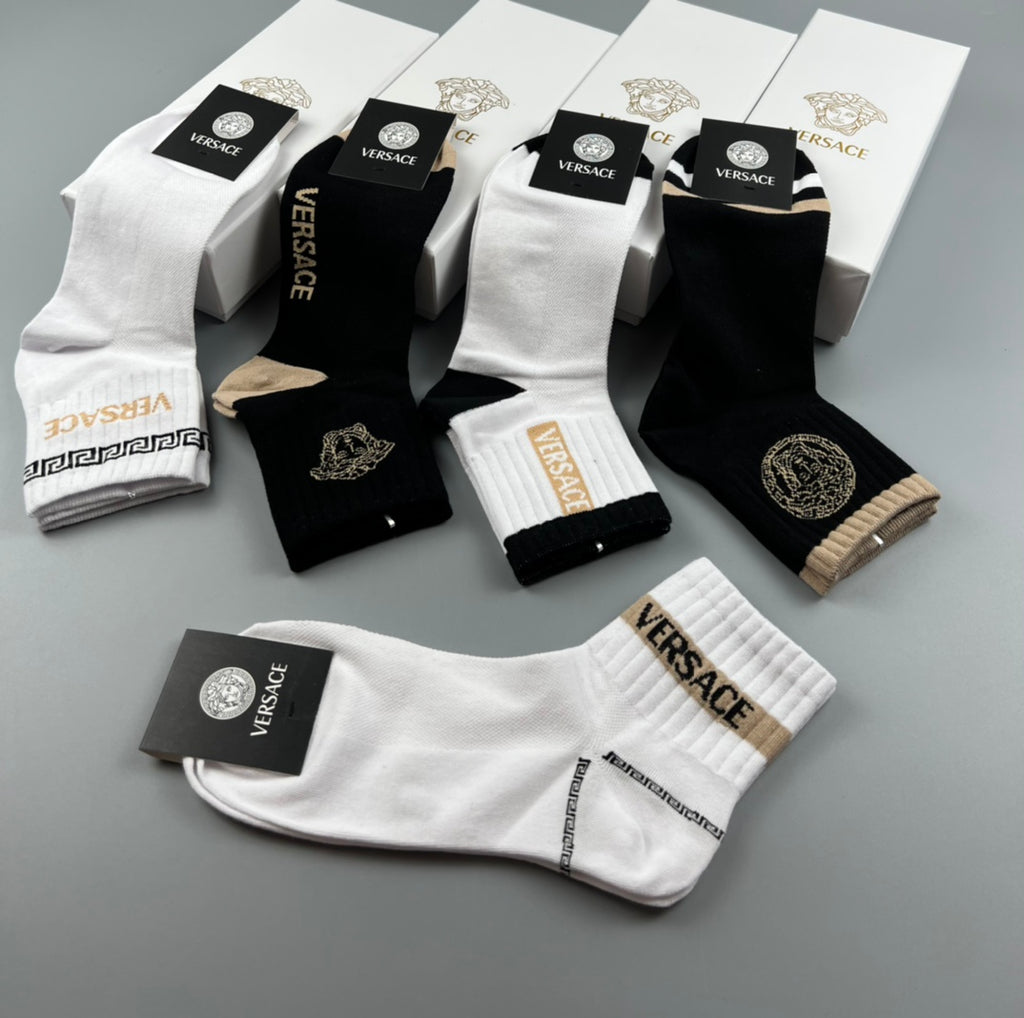 Versace monochrome medusa bands crew socks - view 8