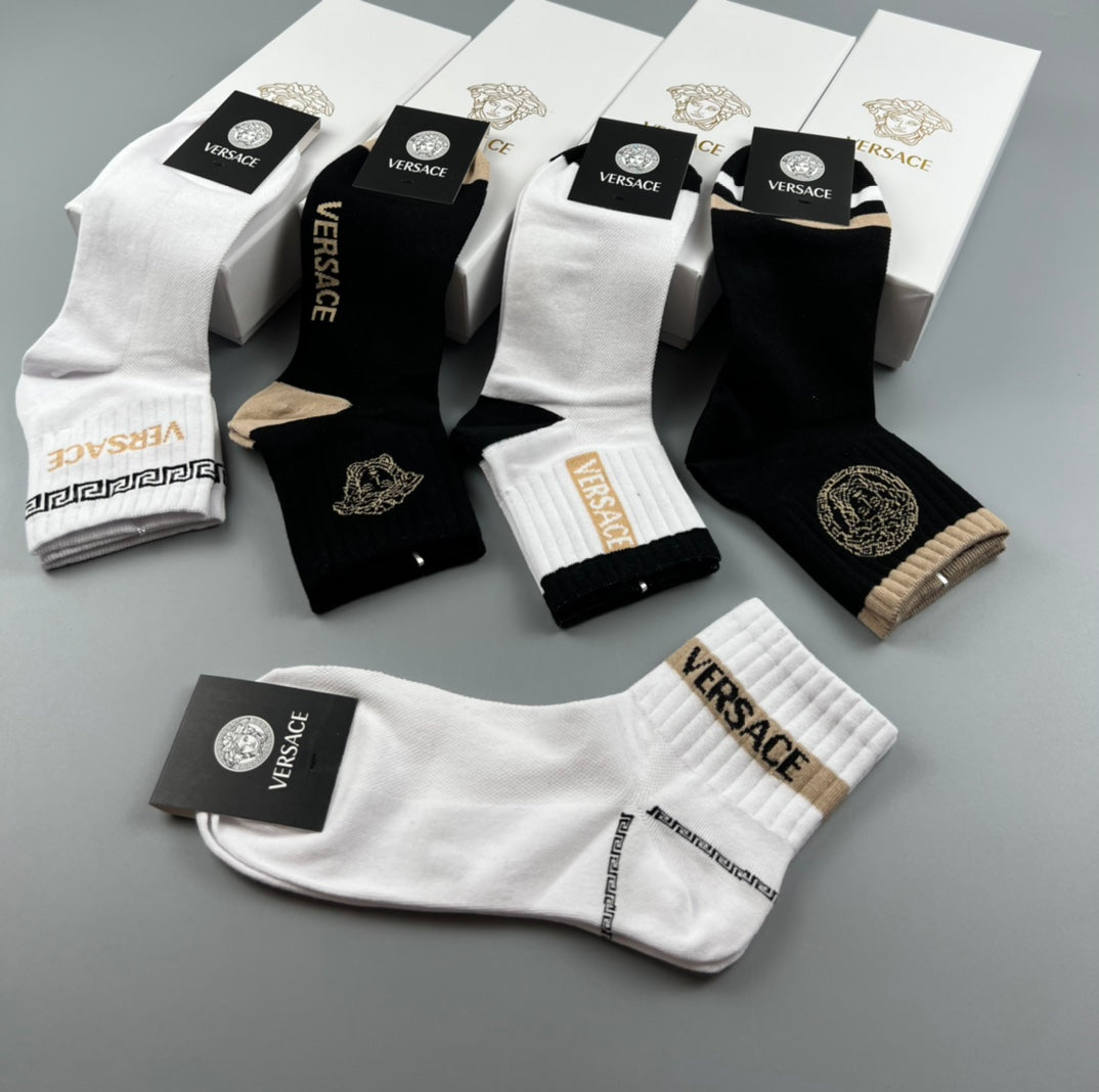 Versace monochrome medusa bands crew socks - view 8