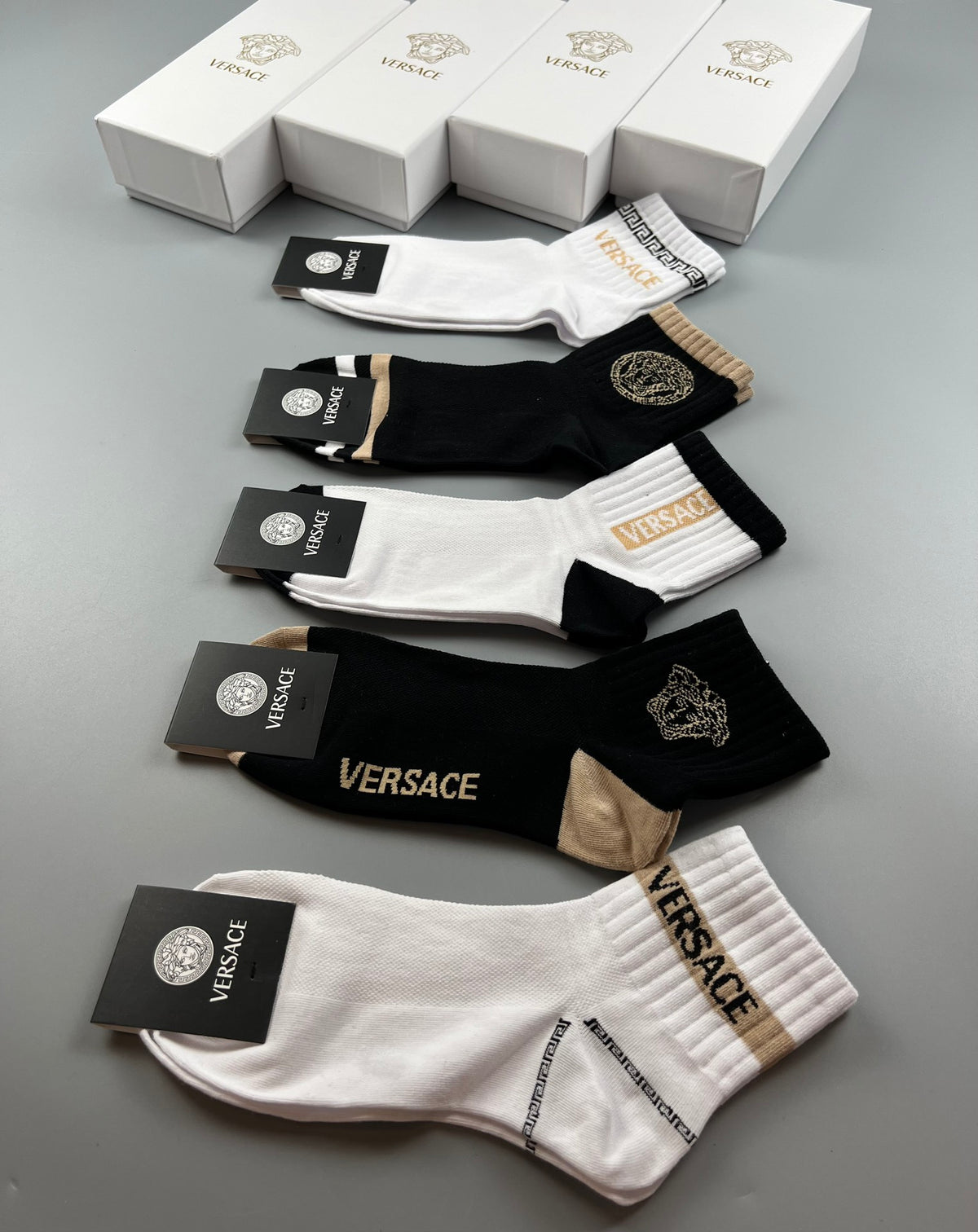 Versace monochrome medusa bands crew socks - view 9