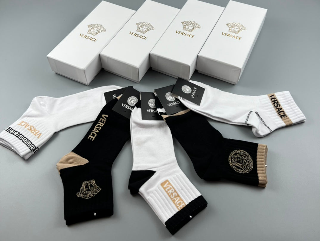 Versace monochrome medusa bands crew socks - view 4