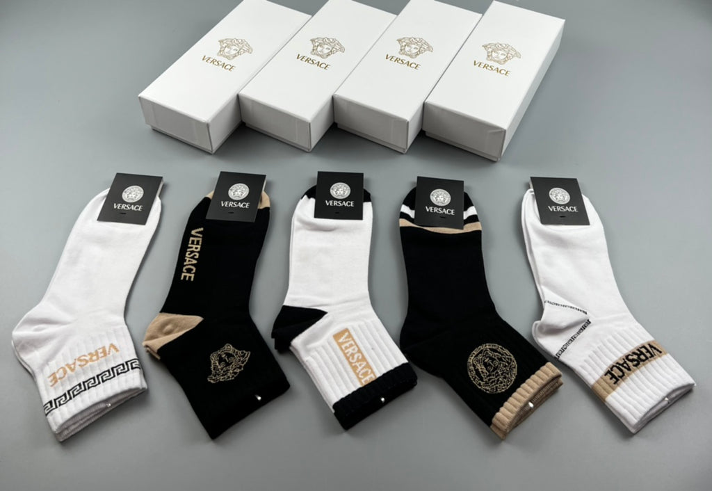 Versace monochrome medusa bands crew socks - view 3
