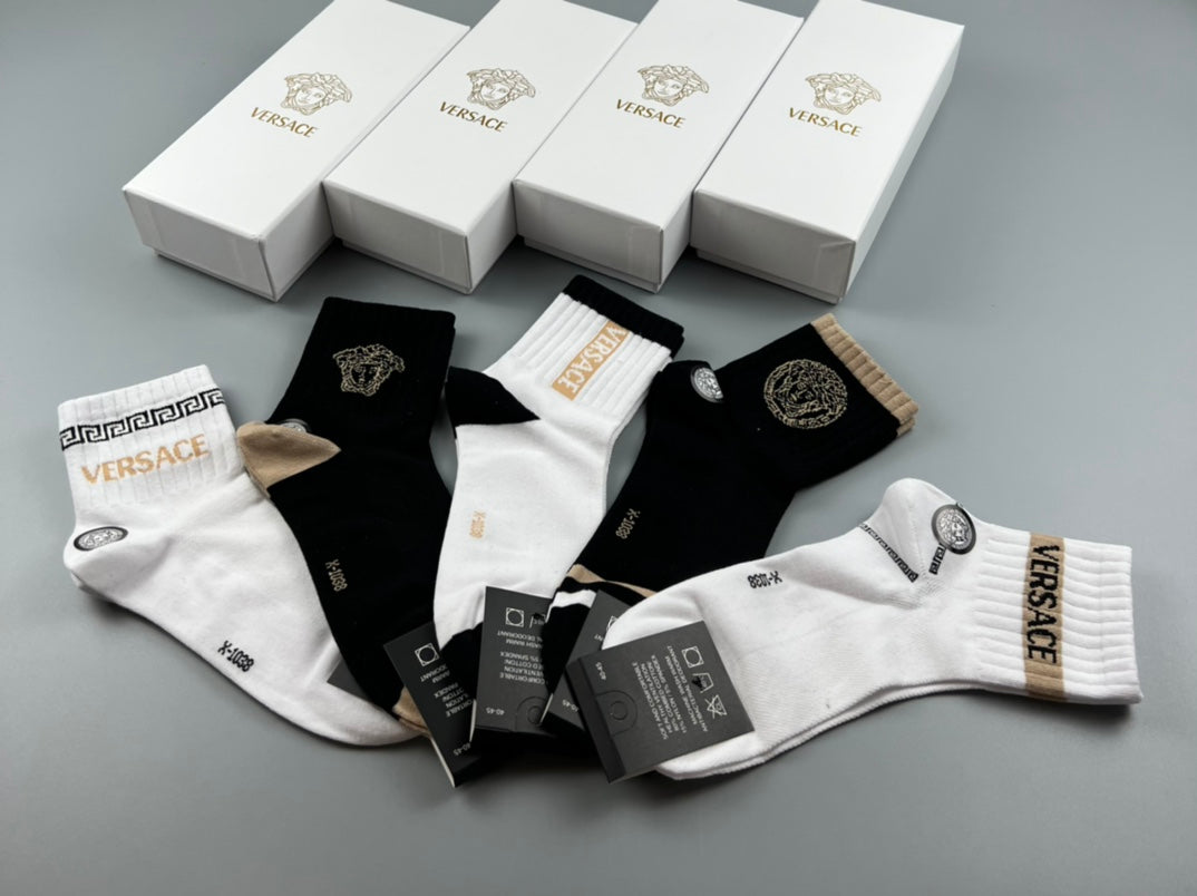 Versace monochrome medusa bands crew socks - view 7