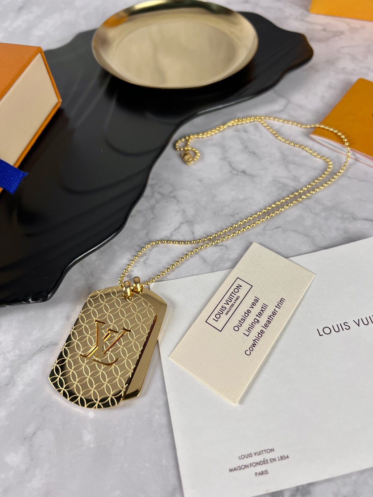 Louis Vuitton Gold-Tone Monogram Dog Tag Necklace - album image 1