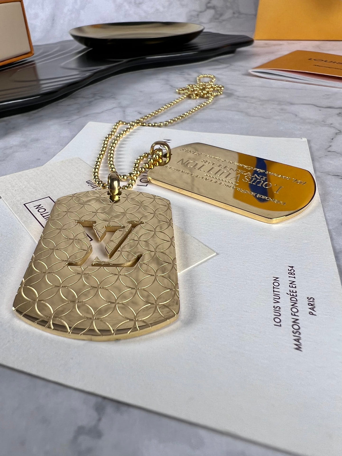 Louis Vuitton Gold-Tone Monogram Dog Tag Necklace - album image 2
