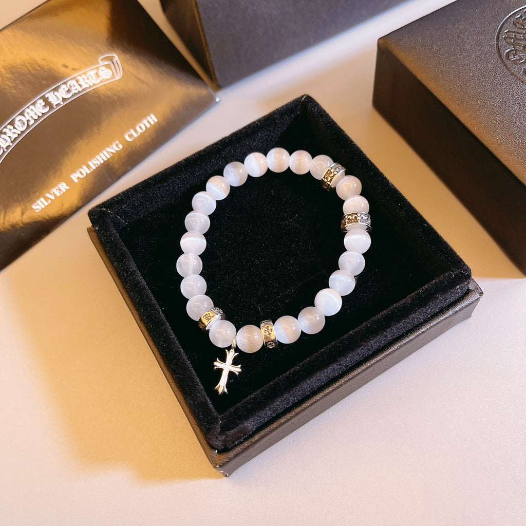 Chrome Hearts White Bead Cross Drop Bracelet - album image 5