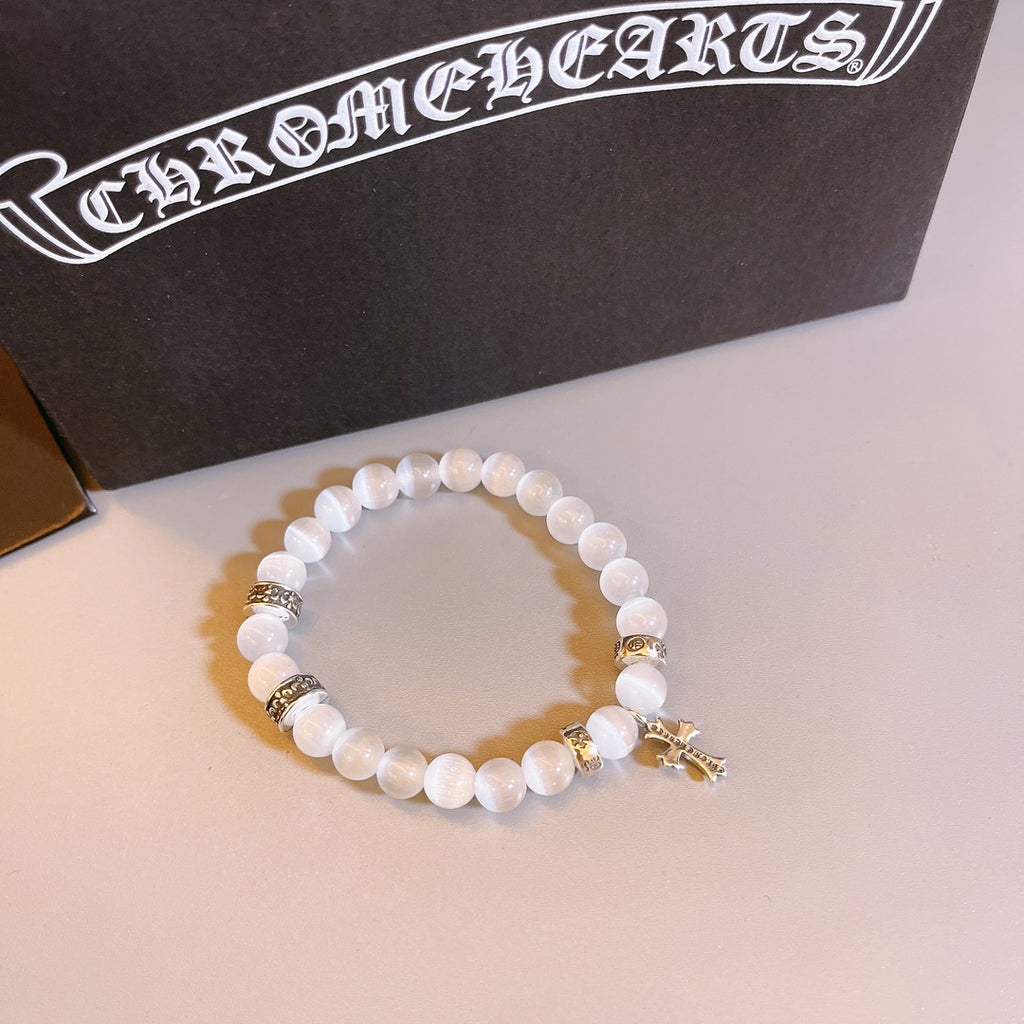 Chrome Hearts White Bead Cross Drop Bracelet - album image 8
