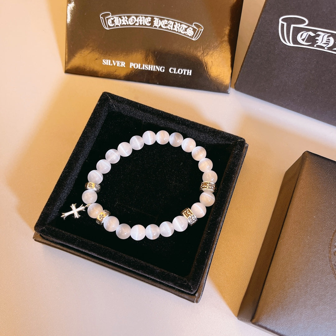 Chrome Hearts White Bead Cross Drop Bracelet - album image 2