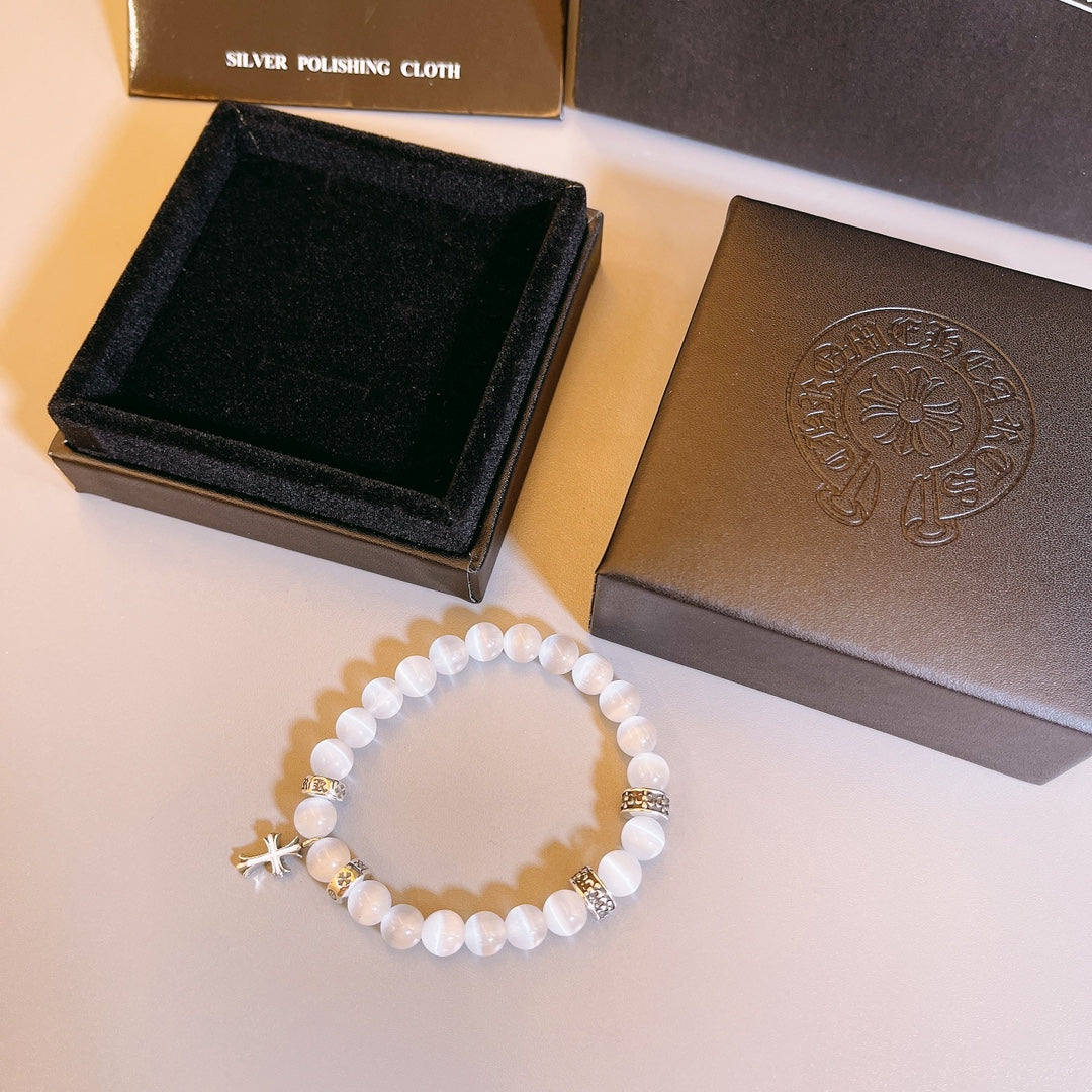 Chrome Hearts White Bead Cross Drop Bracelet - album image 9