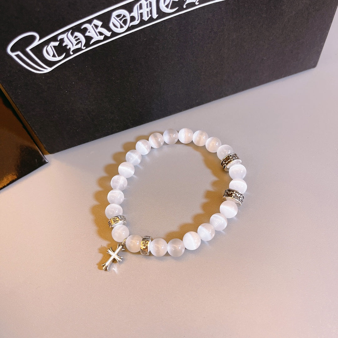 Chrome Hearts White Bead Cross Drop Bracelet - album image 7