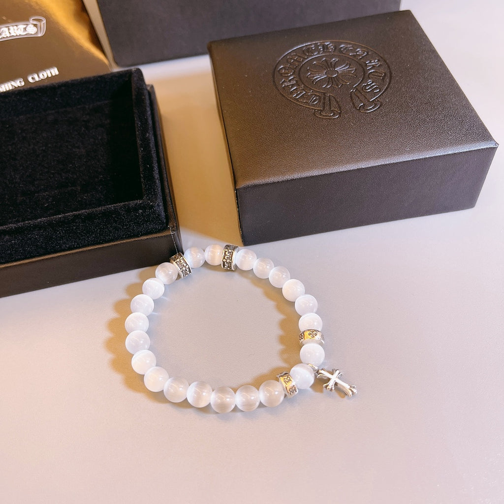 Chrome Hearts White Bead Cross Drop Bracelet - album image 3
