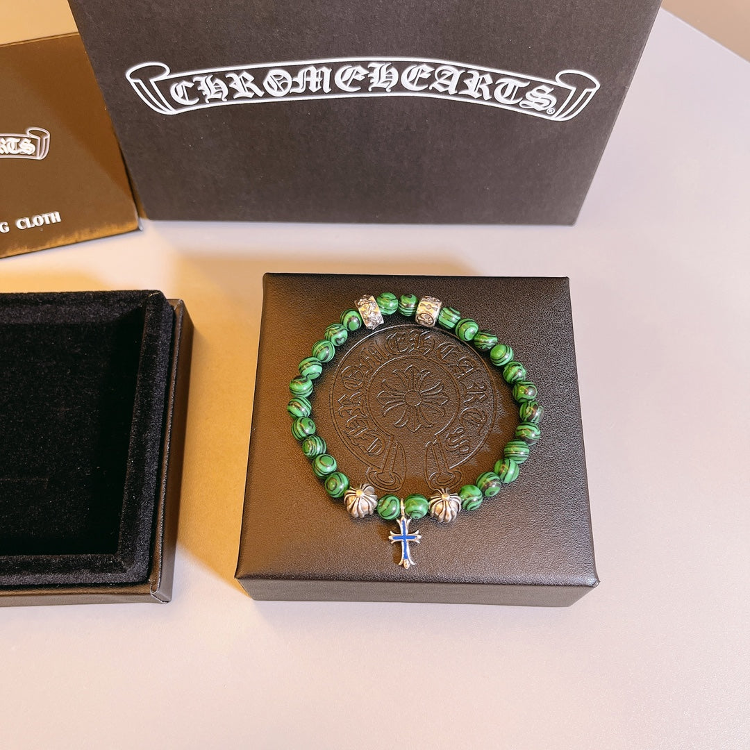 Chrome Hearts Green Bead Cross Charm Bracelet - album image 1